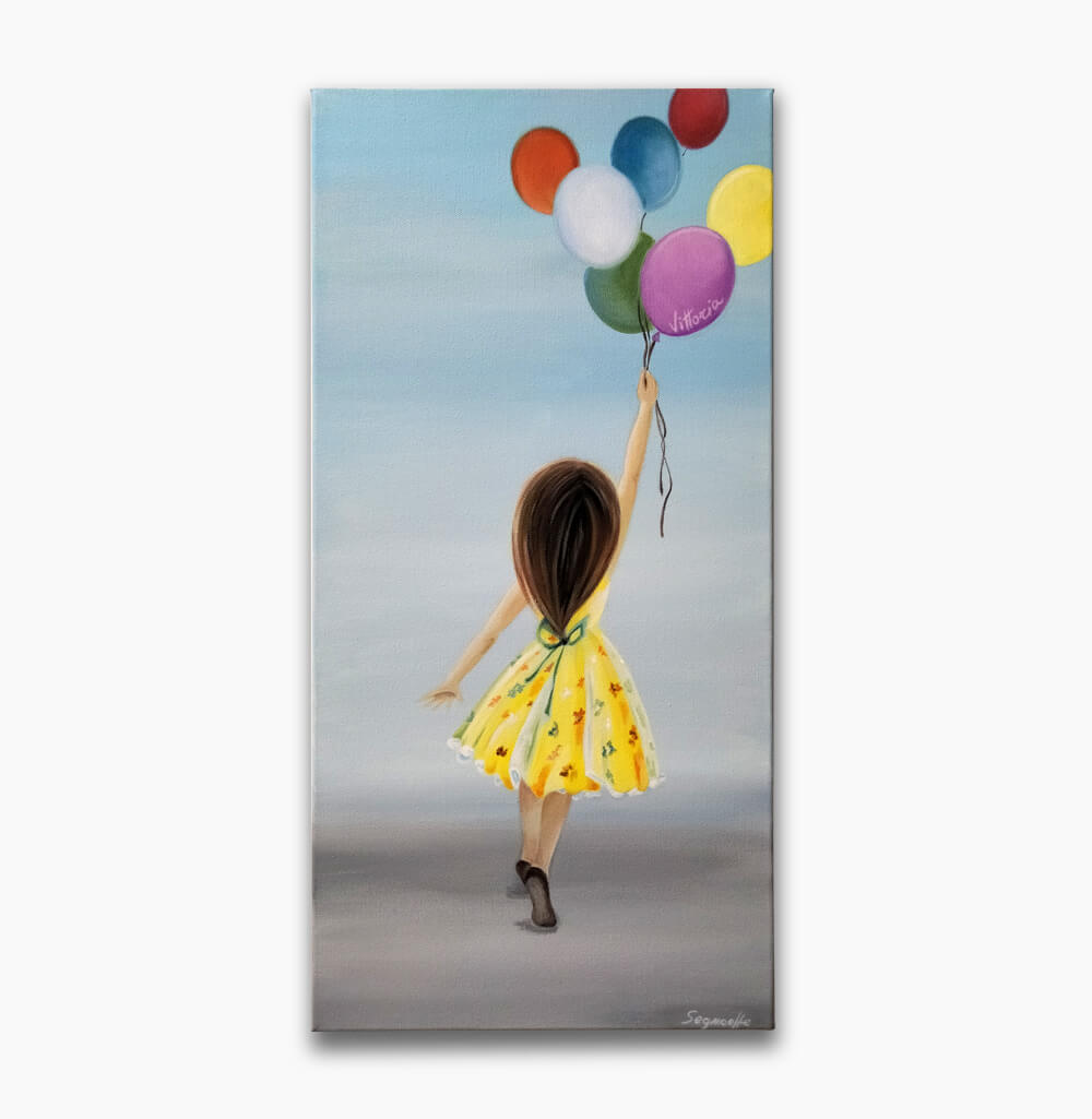 bambina palloncini dipinto acrilico
